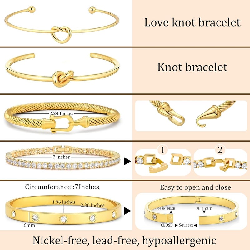 FAFUGA 18 K Gold Plated Love Bangle Bracelet Stack Cuff Jewelry for Women Jewelry Set for Women Gift with Box - Image 5